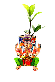 Colourful Wooden Ganeshas with dholak and tabla - set of 2