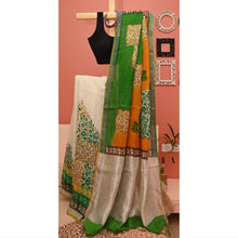 Ishwari, beige linen saree with floral print