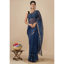 Indigo Kota Doria saree with white buttas