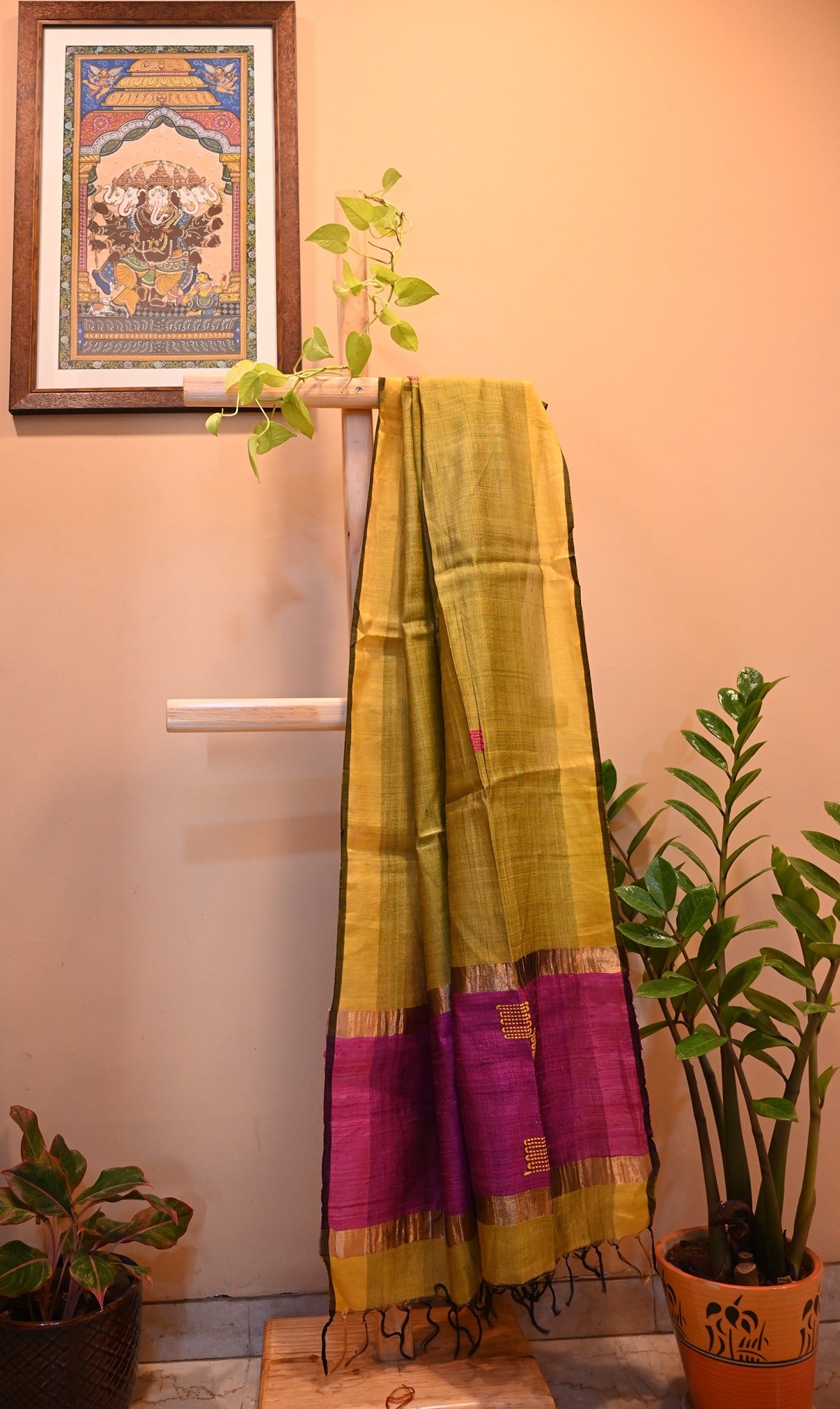 Dupion silk dupatta with embroidery