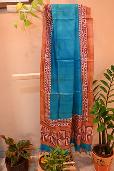 Tussar silk Dupatta geometric print and tassels on side borders