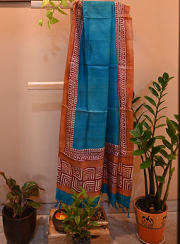 Tussar silk Dupatta geometric print and tassels on side borders