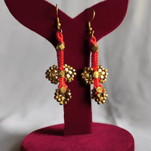 Dokra Orange Thread and Cluster Beads Earrings