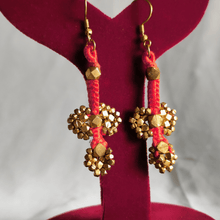 Dokra Orange Thread and Cluster Beads Earrings
