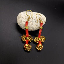 Dokra Orange Thread and Cluster Beads Earrings