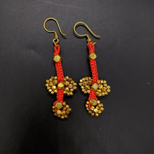 Dokra Orange Thread and Cluster Beads Earrings