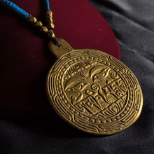 Dokra Necklace with Blue Thread and Round Pendant