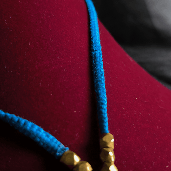 Dokra Necklace with Blue Thread and Round Pendant