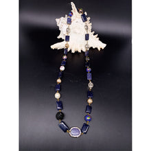 Blue sandstone necklace with metal beads