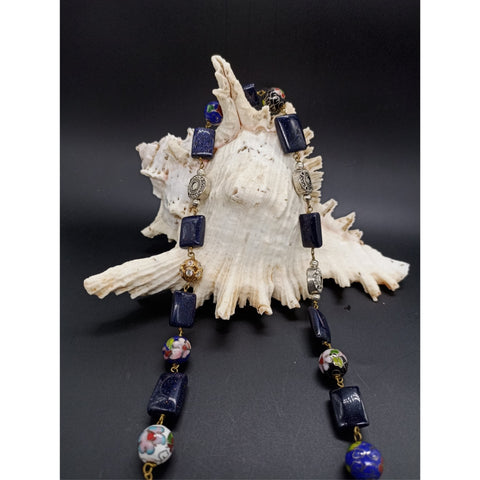 Blue sandstone necklace with metal beads