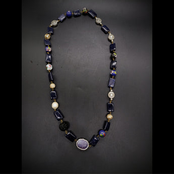 Blue sandstone necklace with metal beads