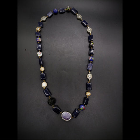 Blue sandstone necklace with metal beads