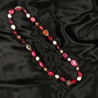 Red Quartz Necklace with Shell Pearls and Metal Beads