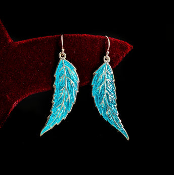 Silver Meenkari Blue Leaf Danglers