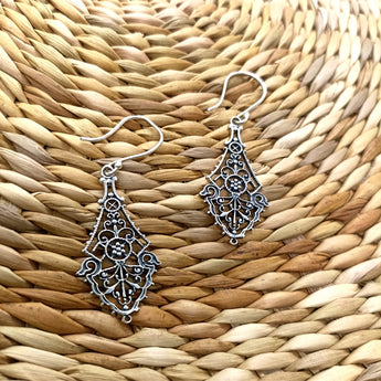 Silver Tribal Diamond Shaped Danglers