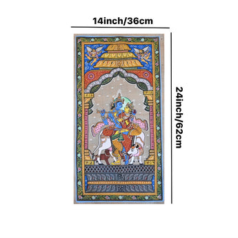 Tussar Pattachitra painting of Radha Krishna