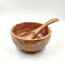 Wooden Mahagony Bowls with soup spoons - Set of 2