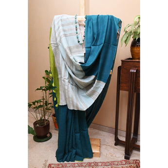 Aadhila, turquoise blue matka silk saree
