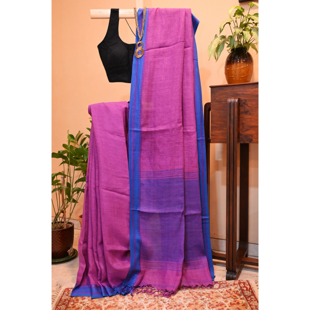 Abhiroopa, purple and blue linen saree