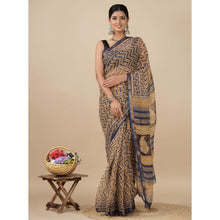 Blue and mustard yellow geometric print Kota Doria saree