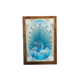 Camel Bone Painting of a Blue Peacock