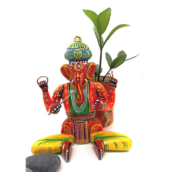 Colourful Wooden Ganesha with Flute