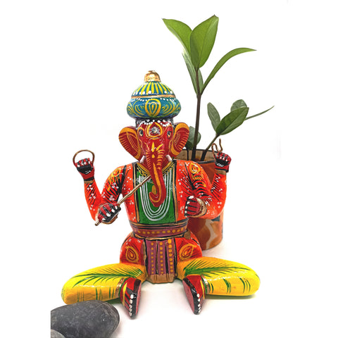 Colourful Wooden Ganesha with Flute