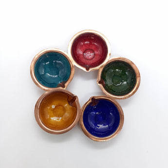 Copper Enamel - Multicolour Diya - set of 5