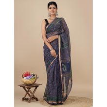 Navy blue and maroon Kota Doria saree