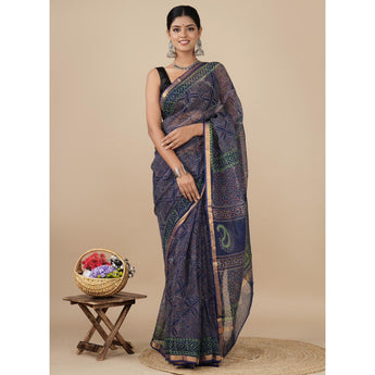 Navy blue and maroon Kota Doria saree