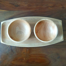 Wooden mahogany set of oval tray with 2 bowls