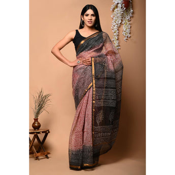 Red and black Kota Doria saree