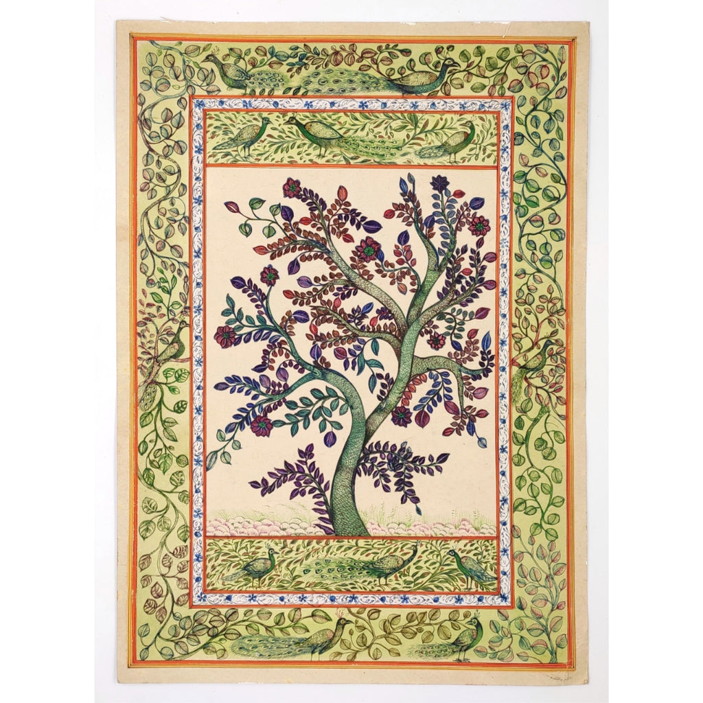 Rice paper miniature paintings of Tree and Peacock – The Artisan Foundation