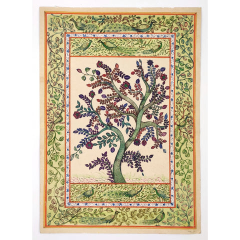 Rice paper miniature paintings of Tree and Peacock