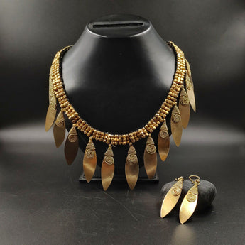 Dokra Necklace and Earrings set - Leaf Pattern