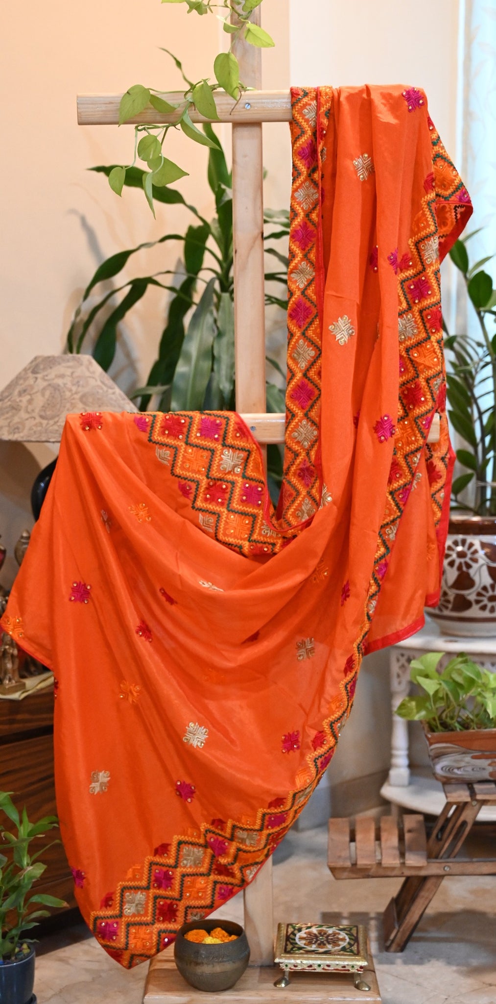 Orange Phulkari dupatta