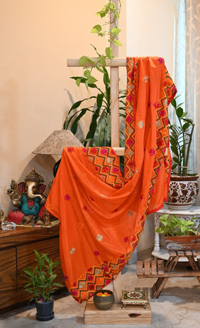 Orange Phulkari dupatta