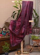 Wine Tussar Ghicha silk Dupatta with a black border