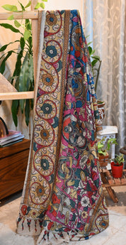 Hand -painted Kalamkari Dupatta with dancing dolls