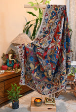 Hand -painted Kalamkari Dupatta with dancing dolls