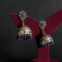 Banjara Jhumkas with Floral Studs and Blue Beads