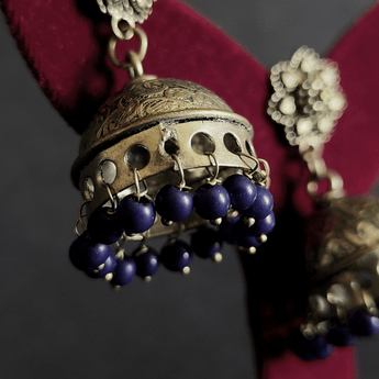 Banjara Jhumkas with Floral Studs and Blue Beads