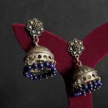 Banjara Jhumkas with Floral Studs and Blue Beads