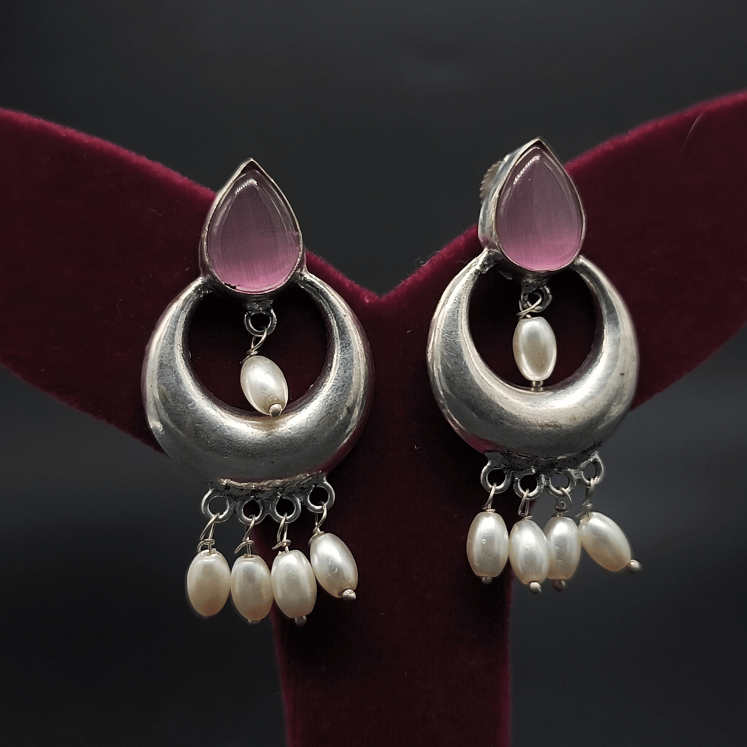 Banjara Chandbalis with Pink Stone Stud