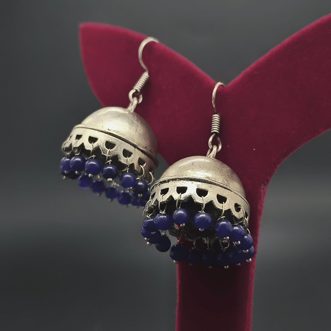 Banjara Jhumkas with Blue Beads