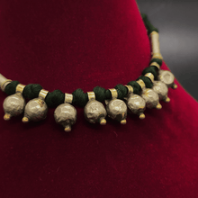 Banjara Necklace in Green Thread and Earrings