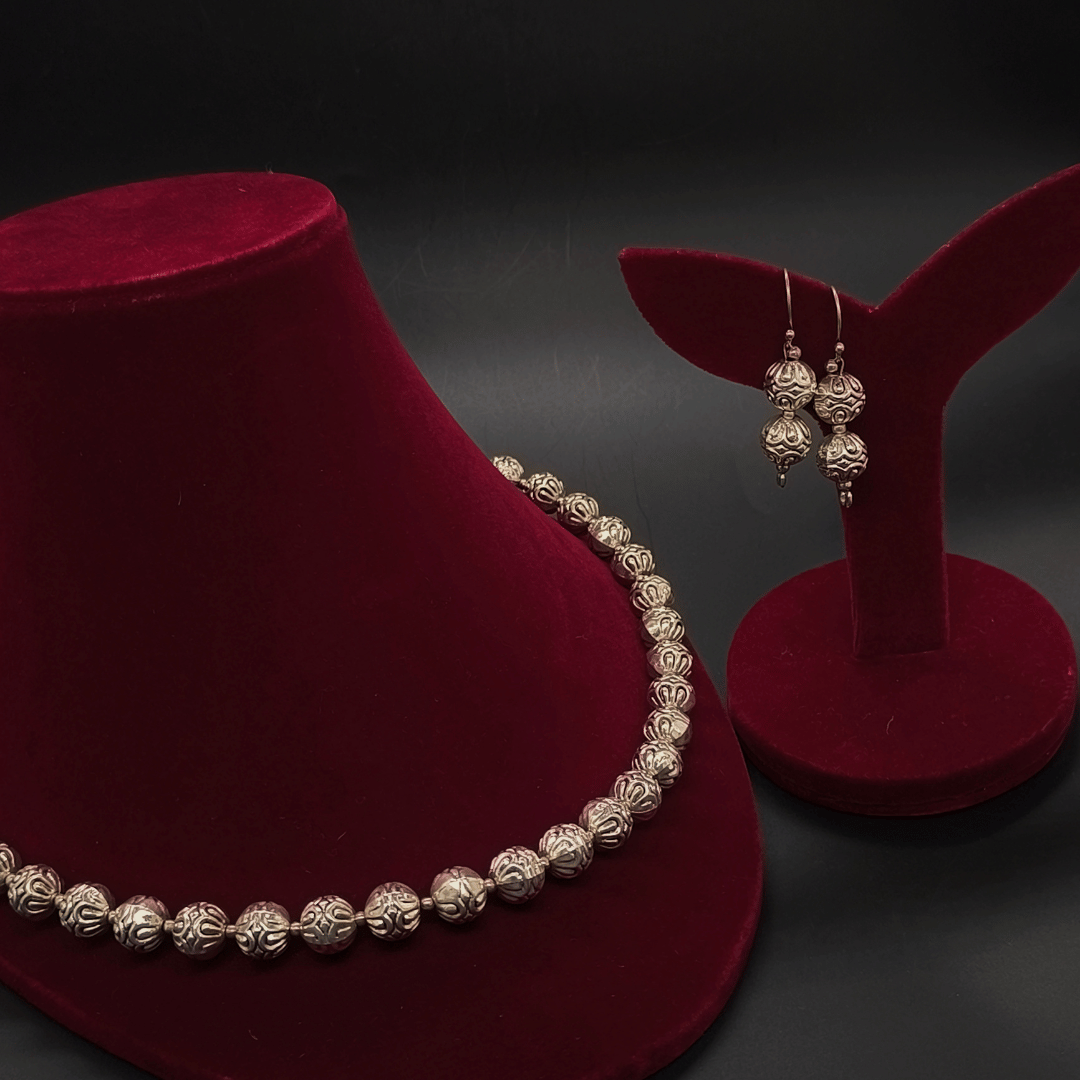 Banjara Necklace with Round Beads and Earrings