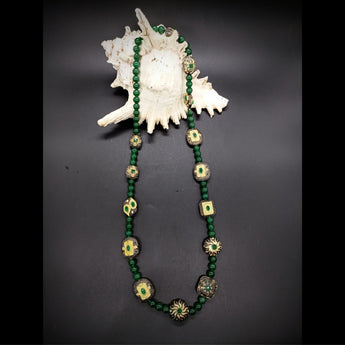 Jade Necklace with Metal Beads