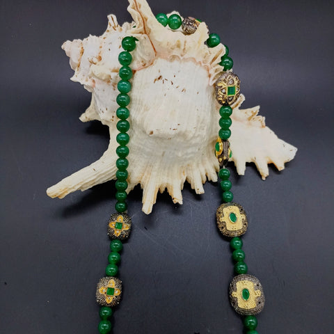 Jade Necklace with Metal Beads