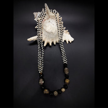 Black Jade 5 layered Necklace Pearl Metal Beads